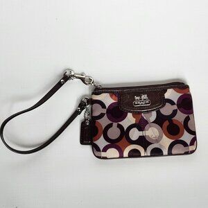 CUTE COACH Madison Signature Sateen Purple & Brown small Wristlet with Tag Strap